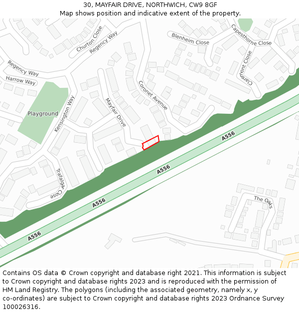 30, MAYFAIR DRIVE, NORTHWICH, CW9 8GF: Location map and indicative extent of plot