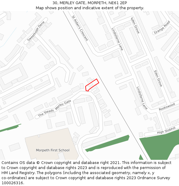 30, MERLEY GATE, MORPETH, NE61 2EP: Location map and indicative extent of plot