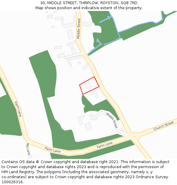 30, MIDDLE STREET, THRIPLOW, ROYSTON, SG8 7RD: Location map and indicative extent of plot