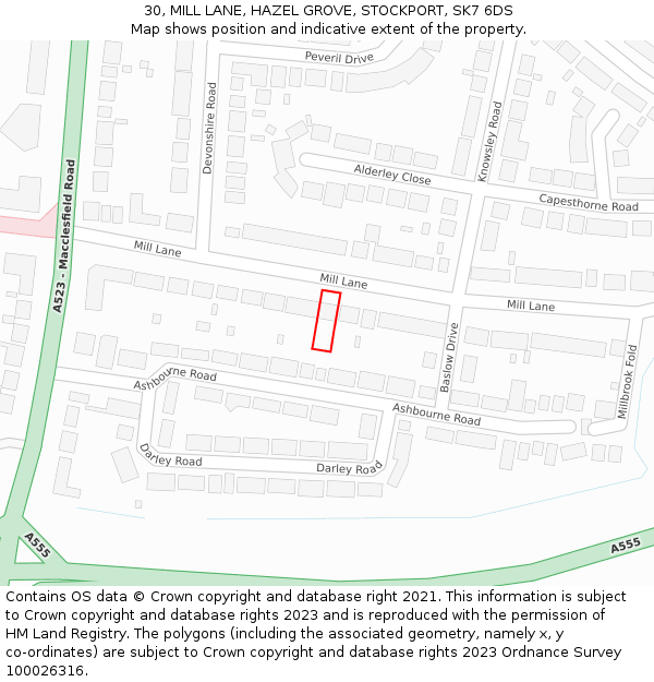 30, MILL LANE, HAZEL GROVE, STOCKPORT, SK7 6DS: Location map and indicative extent of plot