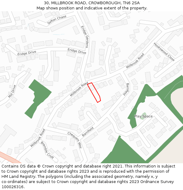 30, MILLBROOK ROAD, CROWBOROUGH, TN6 2SA: Location map and indicative extent of plot