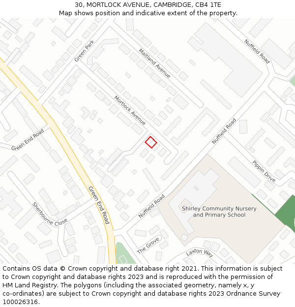 30, MORTLOCK AVENUE, CAMBRIDGE, CB4 1TE: Location map and indicative extent of plot