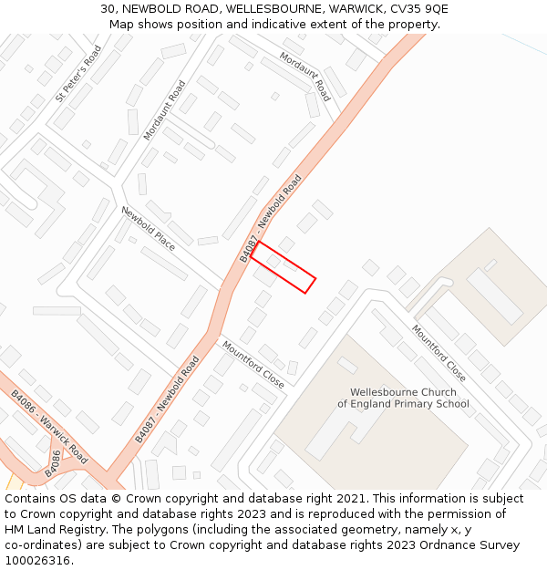 30, NEWBOLD ROAD, WELLESBOURNE, WARWICK, CV35 9QE: Location map and indicative extent of plot