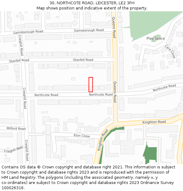 30, NORTHCOTE ROAD, LEICESTER, LE2 3FH: Location map and indicative extent of plot