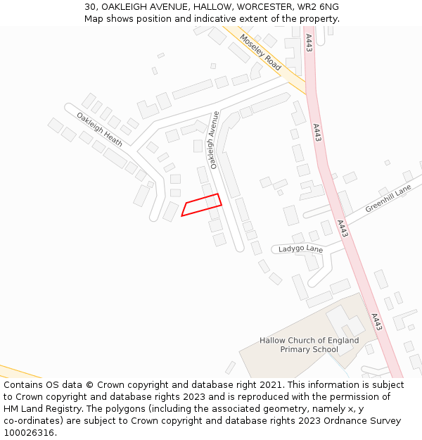 30, OAKLEIGH AVENUE, HALLOW, WORCESTER, WR2 6NG: Location map and indicative extent of plot