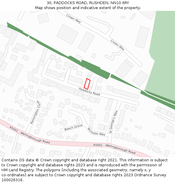 30, PADDOCKS ROAD, RUSHDEN, NN10 6RY: Location map and indicative extent of plot