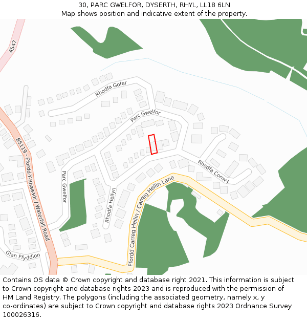 30, PARC GWELFOR, DYSERTH, RHYL, LL18 6LN: Location map and indicative extent of plot