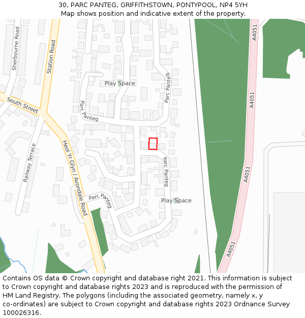 30, PARC PANTEG, GRIFFITHSTOWN, PONTYPOOL, NP4 5YH: Location map and indicative extent of plot