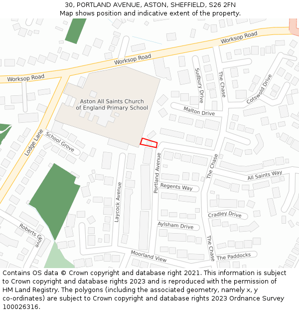 30, PORTLAND AVENUE, ASTON, SHEFFIELD, S26 2FN: Location map and indicative extent of plot