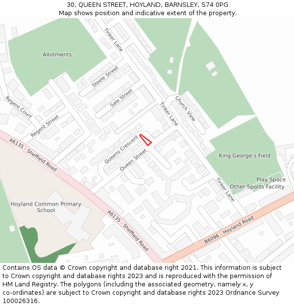 30, QUEEN STREET, HOYLAND, BARNSLEY, S74 0PG: Location map and indicative extent of plot