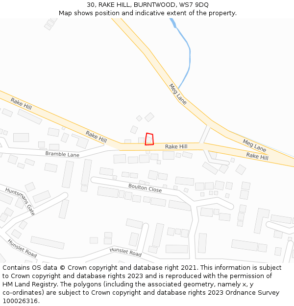 30, RAKE HILL, BURNTWOOD, WS7 9DQ: Location map and indicative extent of plot