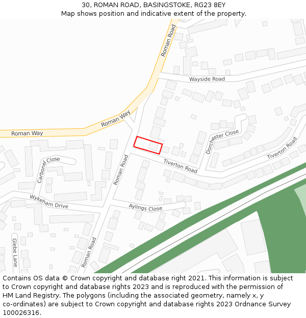 30, ROMAN ROAD, BASINGSTOKE, RG23 8EY: Location map and indicative extent of plot