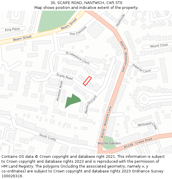 30, SCAIFE ROAD, NANTWICH, CW5 5TS: Location map and indicative extent of plot