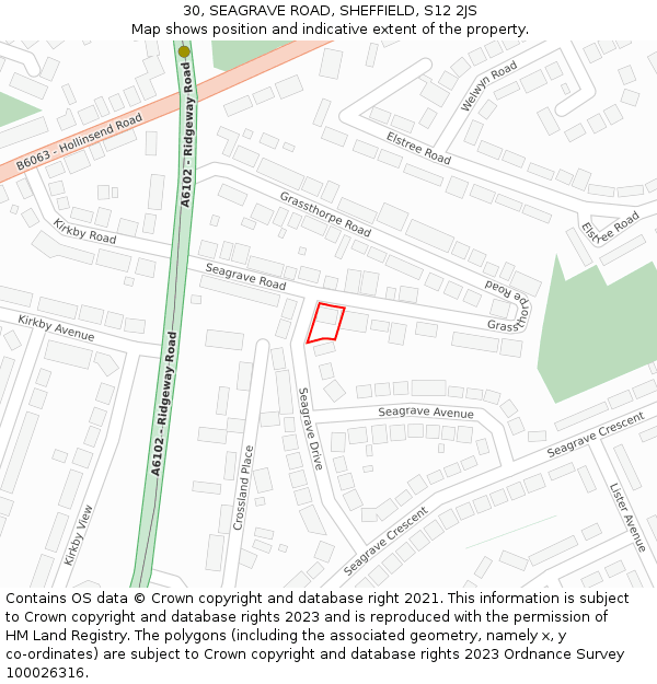 30, SEAGRAVE ROAD, SHEFFIELD, S12 2JS: Location map and indicative extent of plot