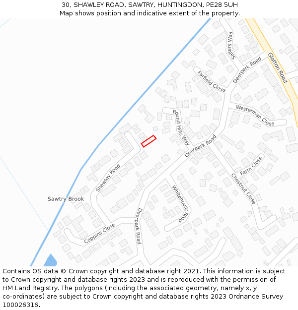 30, SHAWLEY ROAD, SAWTRY, HUNTINGDON, PE28 5UH: Location map and indicative extent of plot