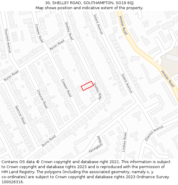 30, SHELLEY ROAD, SOUTHAMPTON, SO19 6QJ: Location map and indicative extent of plot