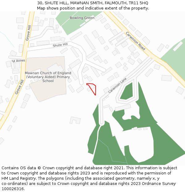 30, SHUTE HILL, MAWNAN SMITH, FALMOUTH, TR11 5HQ: Location map and indicative extent of plot