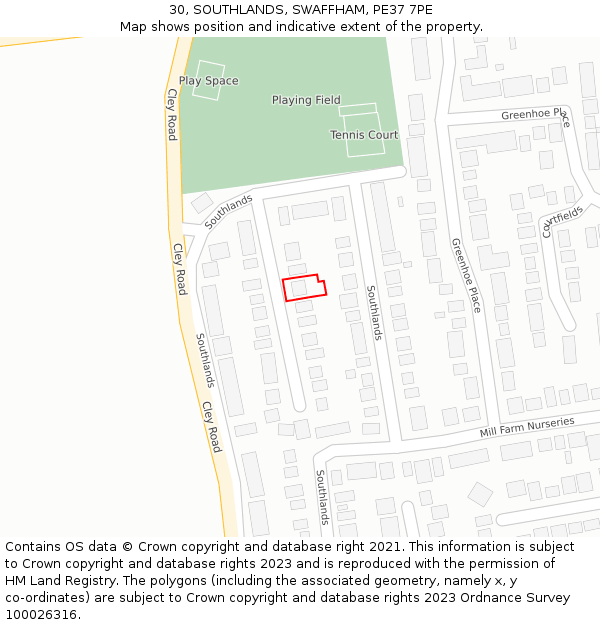 30, SOUTHLANDS, SWAFFHAM, PE37 7PE: Location map and indicative extent of plot