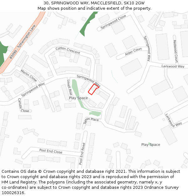 30, SPRINGWOOD WAY, MACCLESFIELD, SK10 2GW: Location map and indicative extent of plot