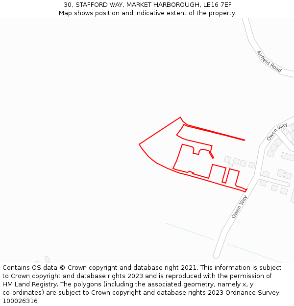 30, STAFFORD WAY, MARKET HARBOROUGH, LE16 7EF: Location map and indicative extent of plot