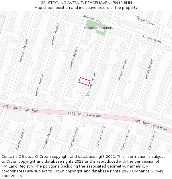 30, STEYNING AVENUE, PEACEHAVEN, BN10 8HN: Location map and indicative extent of plot