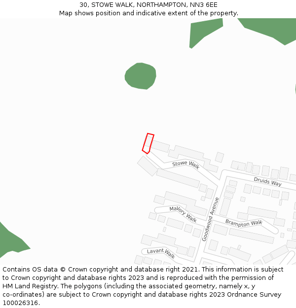 30, STOWE WALK, NORTHAMPTON, NN3 6EE: Location map and indicative extent of plot