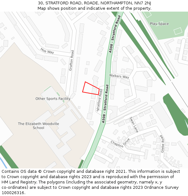 30, STRATFORD ROAD, ROADE, NORTHAMPTON, NN7 2NJ: Location map and indicative extent of plot