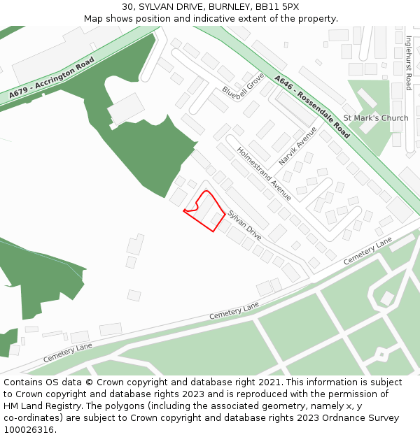 30, SYLVAN DRIVE, BURNLEY, BB11 5PX: Location map and indicative extent of plot