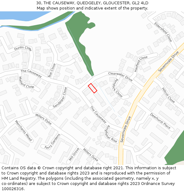 30, THE CAUSEWAY, QUEDGELEY, GLOUCESTER, GL2 4LD: Location map and indicative extent of plot