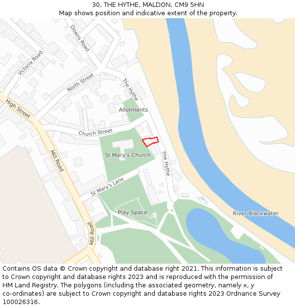 30, THE HYTHE, MALDON, CM9 5HN: Location map and indicative extent of plot