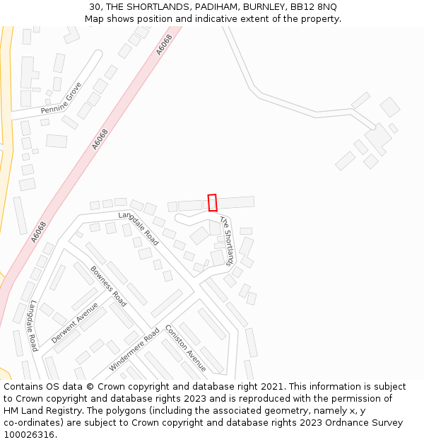 30, THE SHORTLANDS, PADIHAM, BURNLEY, BB12 8NQ: Location map and indicative extent of plot