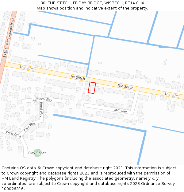 30, THE STITCH, FRIDAY BRIDGE, WISBECH, PE14 0HX: Location map and indicative extent of plot