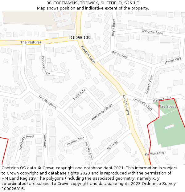 30, TORTMAYNS, TODWICK, SHEFFIELD, S26 1JE: Location map and indicative extent of plot