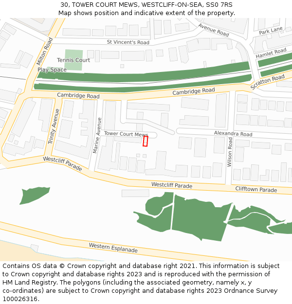 30, TOWER COURT MEWS, WESTCLIFF-ON-SEA, SS0 7RS: Location map and indicative extent of plot