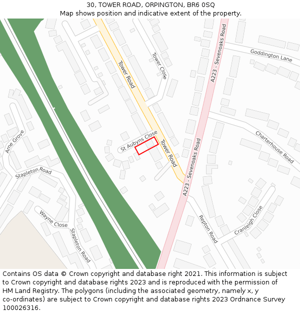 30, TOWER ROAD, ORPINGTON, BR6 0SQ: Location map and indicative extent of plot