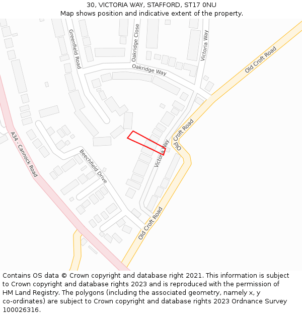 30, VICTORIA WAY, STAFFORD, ST17 0NU: Location map and indicative extent of plot