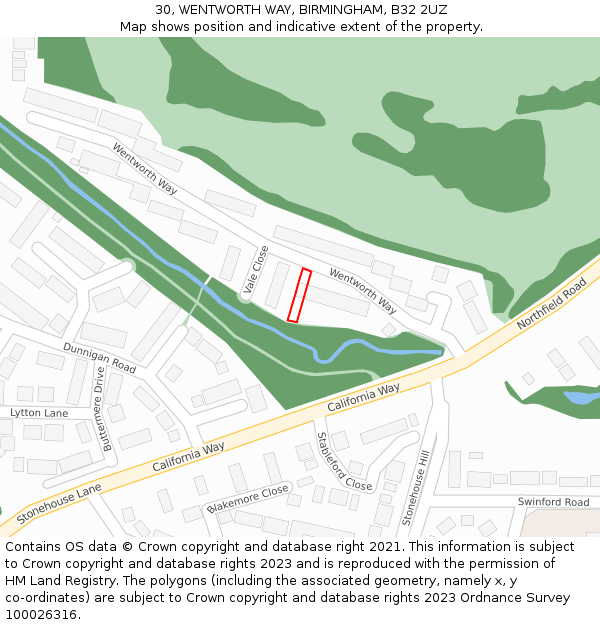 30, WENTWORTH WAY, BIRMINGHAM, B32 2UZ: Location map and indicative extent of plot