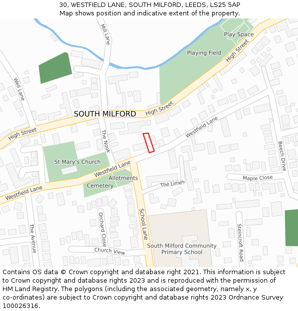 30, WESTFIELD LANE, SOUTH MILFORD, LEEDS, LS25 5AP: Location map and indicative extent of plot