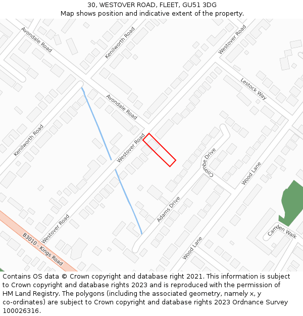 30, WESTOVER ROAD, FLEET, GU51 3DG: Location map and indicative extent of plot