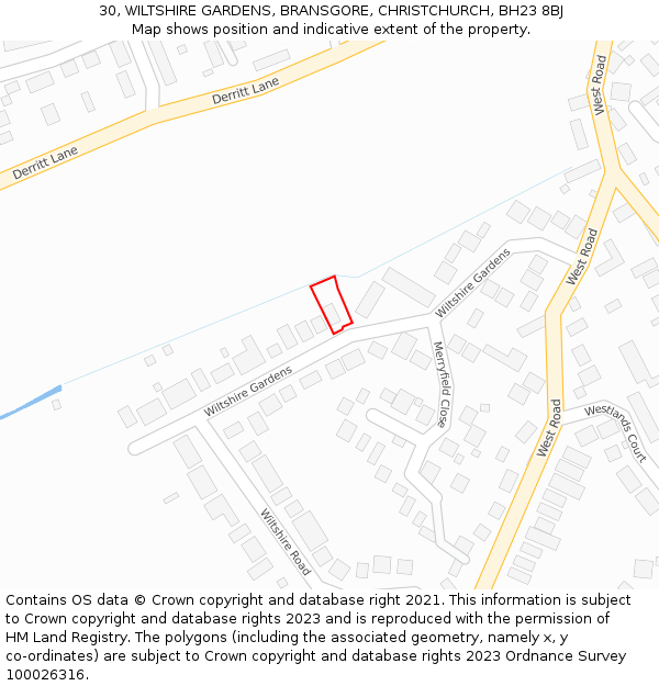 30, WILTSHIRE GARDENS, BRANSGORE, CHRISTCHURCH, BH23 8BJ: Location map and indicative extent of plot