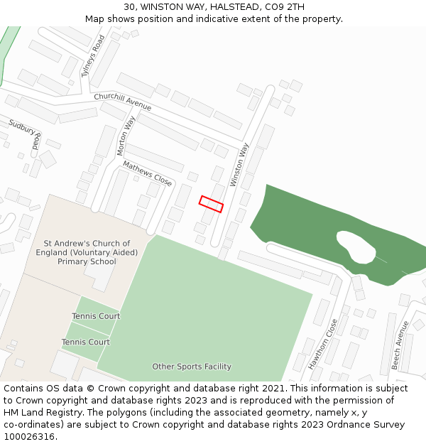 30, WINSTON WAY, HALSTEAD, CO9 2TH: Location map and indicative extent of plot