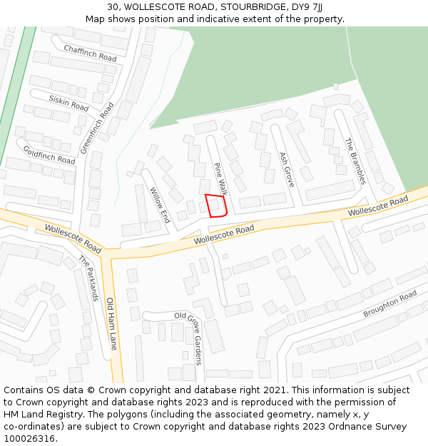 30, WOLLESCOTE ROAD, STOURBRIDGE, DY9 7JJ: Location map and indicative extent of plot