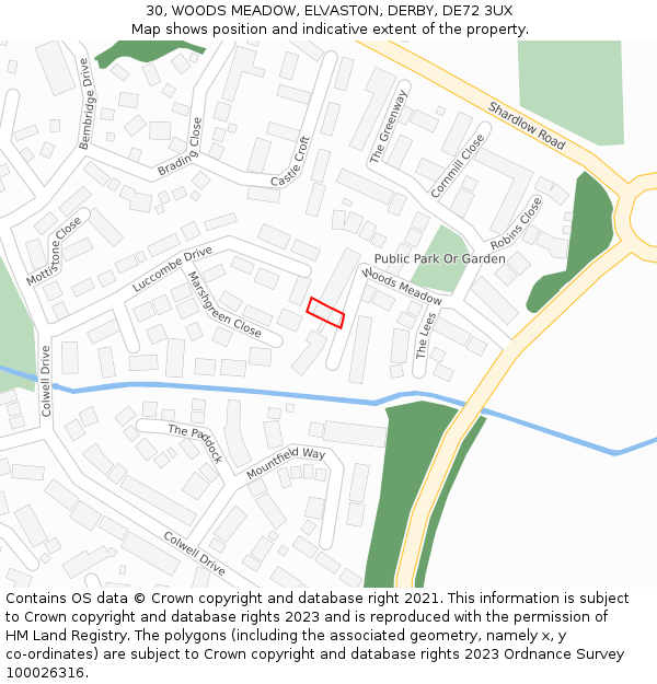 30, WOODS MEADOW, ELVASTON, DERBY, DE72 3UX: Location map and indicative extent of plot