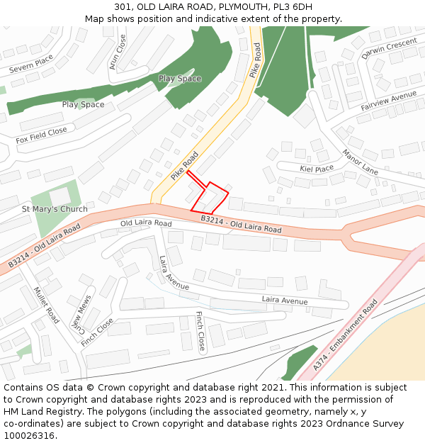 301, OLD LAIRA ROAD, PLYMOUTH, PL3 6DH: Location map and indicative extent of plot