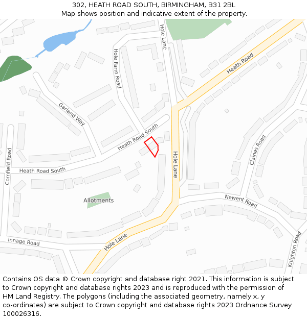 302, HEATH ROAD SOUTH, BIRMINGHAM, B31 2BL: Location map and indicative extent of plot