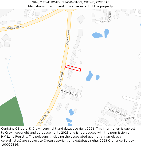 304, CREWE ROAD, SHAVINGTON, CREWE, CW2 5AF: Location map and indicative extent of plot