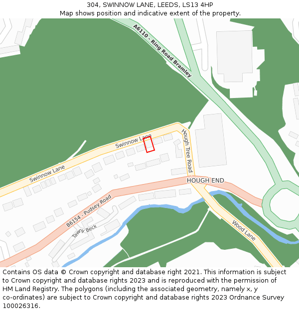 304, SWINNOW LANE, LEEDS, LS13 4HP: Location map and indicative extent of plot