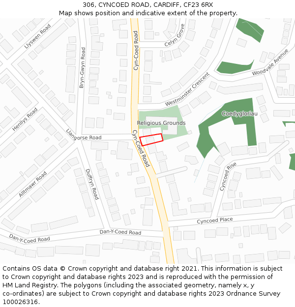 306, CYNCOED ROAD, CARDIFF, CF23 6RX: Location map and indicative extent of plot