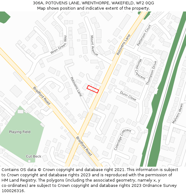 306A, POTOVENS LANE, WRENTHORPE, WAKEFIELD, WF2 0QG: Location map and indicative extent of plot