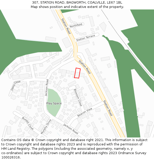 307, STATION ROAD, BAGWORTH, COALVILLE, LE67 1BL: Location map and indicative extent of plot